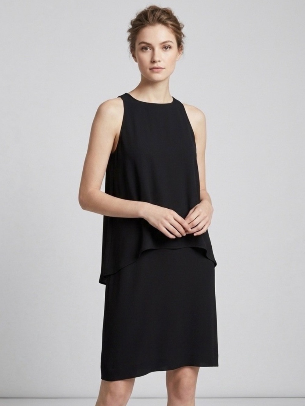 THEORY NWT Lyall Black Sleeveless Layered Shift Dress 100% Silk 2